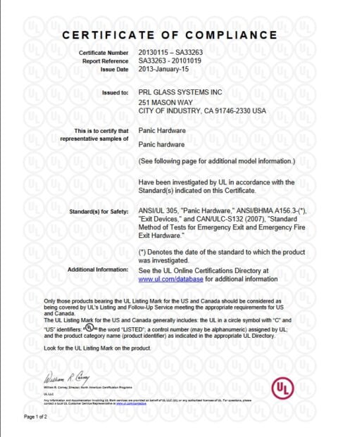 Panic System Specifications & Test Results